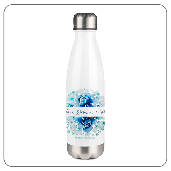 Gourde Inox Blanche Double Paroi avec Attributs Argentés - Impression Couleur